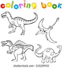 Funny cartoon dinosaurs. First set. Coloring book