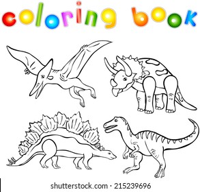 Funny cartoon dinosaurs. Second set. Coloring book