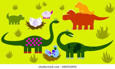 Funny cartoon dinosaurs. Vector illustration