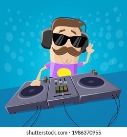 funny cartoon dj with turntable