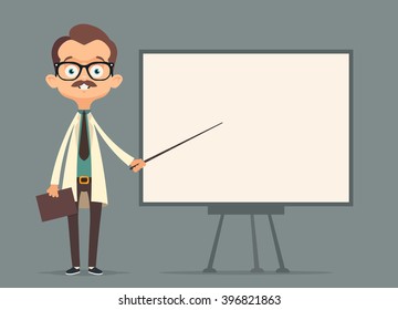 Funny Cartoon Doctor Making a Presentation. Vector Illustration