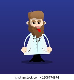 Funny cartoon doctor standing. Vector illustration.