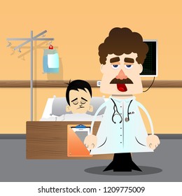 Funny cartoon doctor standing. Vector illustration.