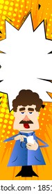 Funny cartoon doctor using a mobile phone. Vector illustration.