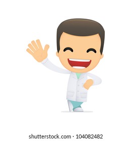 funny cartoon doctor in various poses for use in advertising, presentations, brochures, blogs, documents and forms, etc.