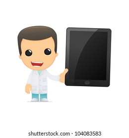 funny cartoon doctor in various poses for use in advertising, presentations, brochures, blogs, documents and forms, etc.