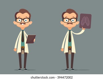 Funny Cartoon Doctor. Vector Set