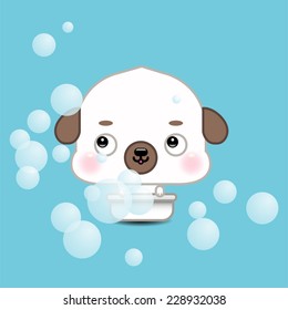 Funny cartoon dog in bathroom 