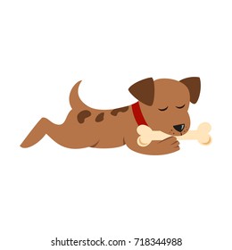 Funny cartoon dog with bone illustration on white background. Vector illustration.