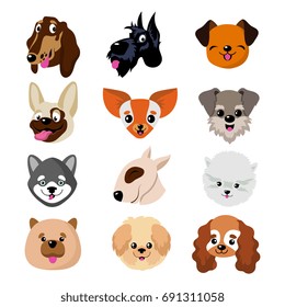 Caras divertidas de perros de dibujos animados. Conjunto de vector de cachorros. Colección de ilustraciones de perros y cachorros divertidos