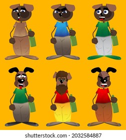 Funny cartoon dog holding a bottle. Vector illustration.