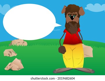 Funny cartoon dog holding finger front of his mouth. Vector illustration.