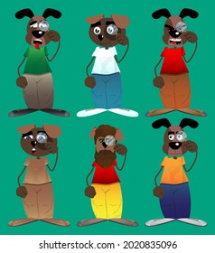 Funny cartoon dog holding a magnifying glass. Vector illustration.
