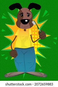 Funny cartoon dog holding toothbrush. Vector illustration.