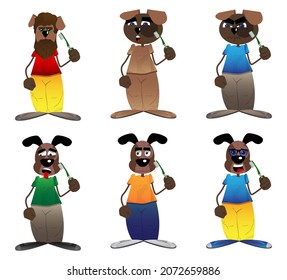 Funny cartoon dog holding toothbrush. Vector illustration.