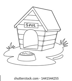 
Funny cartoon dog house. Vector cartoon house. Vector illustration for children. Coloring book