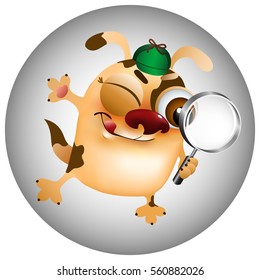 funny cartoon dog looking for items with a magnifying glass