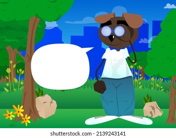 Funny cartoon dog looking through binoculars. Vector illustration.