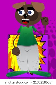 Funny cartoon dog making power to the people fist gesture. Vector illustration.