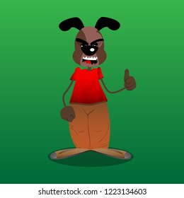 Funny cartoon dog making thumbs up sign. Vector illustration.
