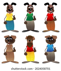 Funny cartoon dog pointing at the viewer with his hand. Vector illustration.