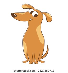 Funny cartoon dog purebred dachshund breed in flat style. vector illustration of a friendly pet with well-groomed fur