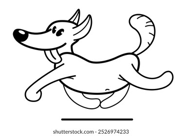 Funny cartoon dog running brave and positive vector flat style illustration isolated on white, cute and adorable domestic animal friend.