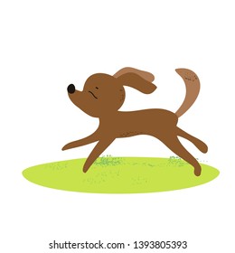 Funny cartoon dog running, color illustration in vector, cartoon character