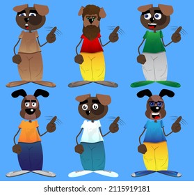 Funny cartoon dog saying no with his finger. Vector illustration.