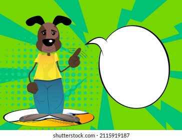 Funny cartoon dog saying no with his finger. Vector illustration.