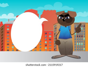 Funny cartoon dog saying no with his finger. Vector illustration.
