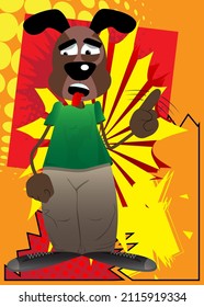 Funny cartoon dog saying no with his finger. Vector illustration.