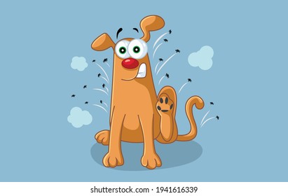 Funny Cartoon Dog Scratches Fleas Off. Hilarious pet animal inching because of insect bites 
