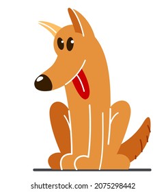 Funny cartoon dog sitting vector flat style illustration isolated on white, cute and adorable domestic animal friend.