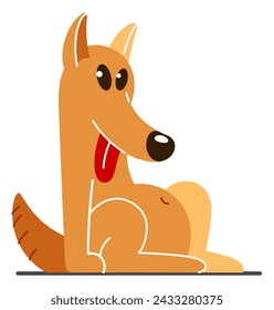 Funny cartoon dog sitting vector flat style illustration isolated on white, cute and adorable domestic animal friend.