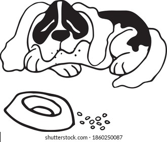 Funny cartoon dog sleeping after eating