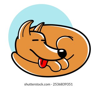 Funny cartoon dog sleeping vector flat style illustration isolated on white, cute and adorable domestic animal friend resting.