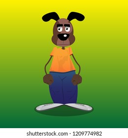 Funny cartoon dog standing. Vector illustration.