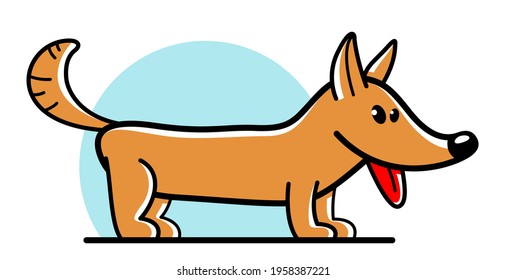 Funny cartoon dog standing vector flat style illustration isolated on white, cute and adorable domestic animal friend.
