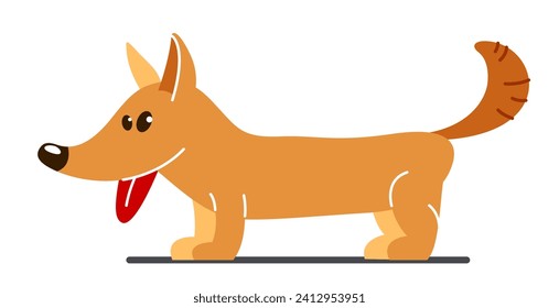 Funny cartoon dog standing vector flat style illustration isolated on white, cute and adorable domestic animal friend.