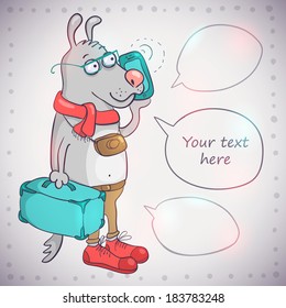 Funny cartoon dog talking over the telephone
