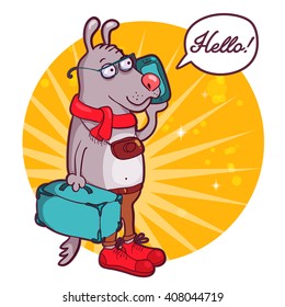 Funny cartoon dog talking over the telephone