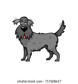 Funny cartoon dog with a waving tail. An unknown breed of dog with a gray color. Vector illustration isolated on white background.