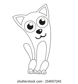 Funny cartoon doggy, vector illustration of cute sly dog like chihuahua, coloring book page for children