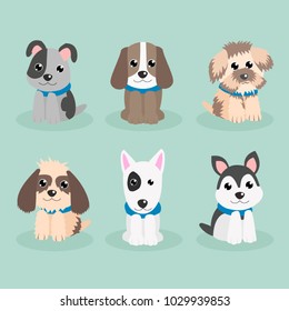 Funny cartoon dogs characters different breeds doggy puppy illustration