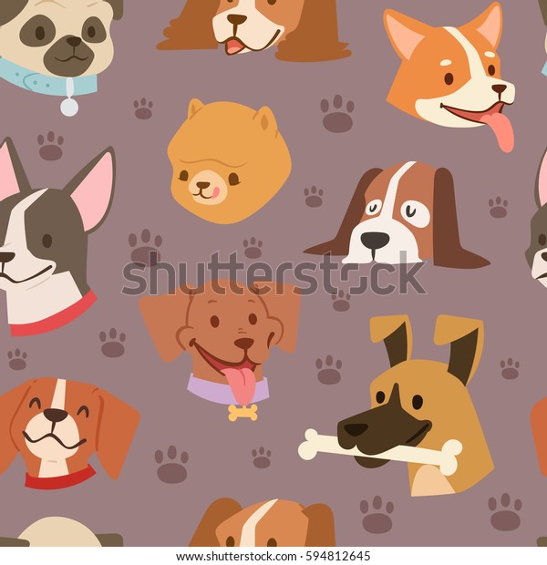 おかしな漫画の犬のキャラクターは 異なるパンの犬っぽいイラストです シームレスなパターンの背景に毛の生えた人間の友達のかわいい動物 のベクター画像素材 ロイヤリティフリー