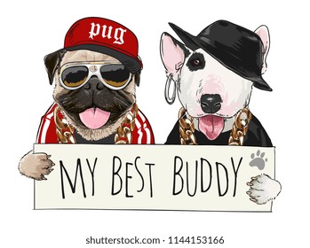 funny cartoon dogs holding sign illustration