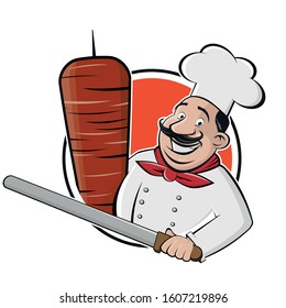 Funny Cartoon Doner Logo Illustration