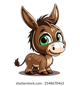 Engraçado burro de desenho animado. Um personagem para animação. Ilustração vetorial em estilo plano. Um animal estilizado. Um modelo para o design de logotipos, ícones, jogos, roupas e lembranças. 