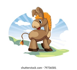 Funny cartoon donkey on a grass